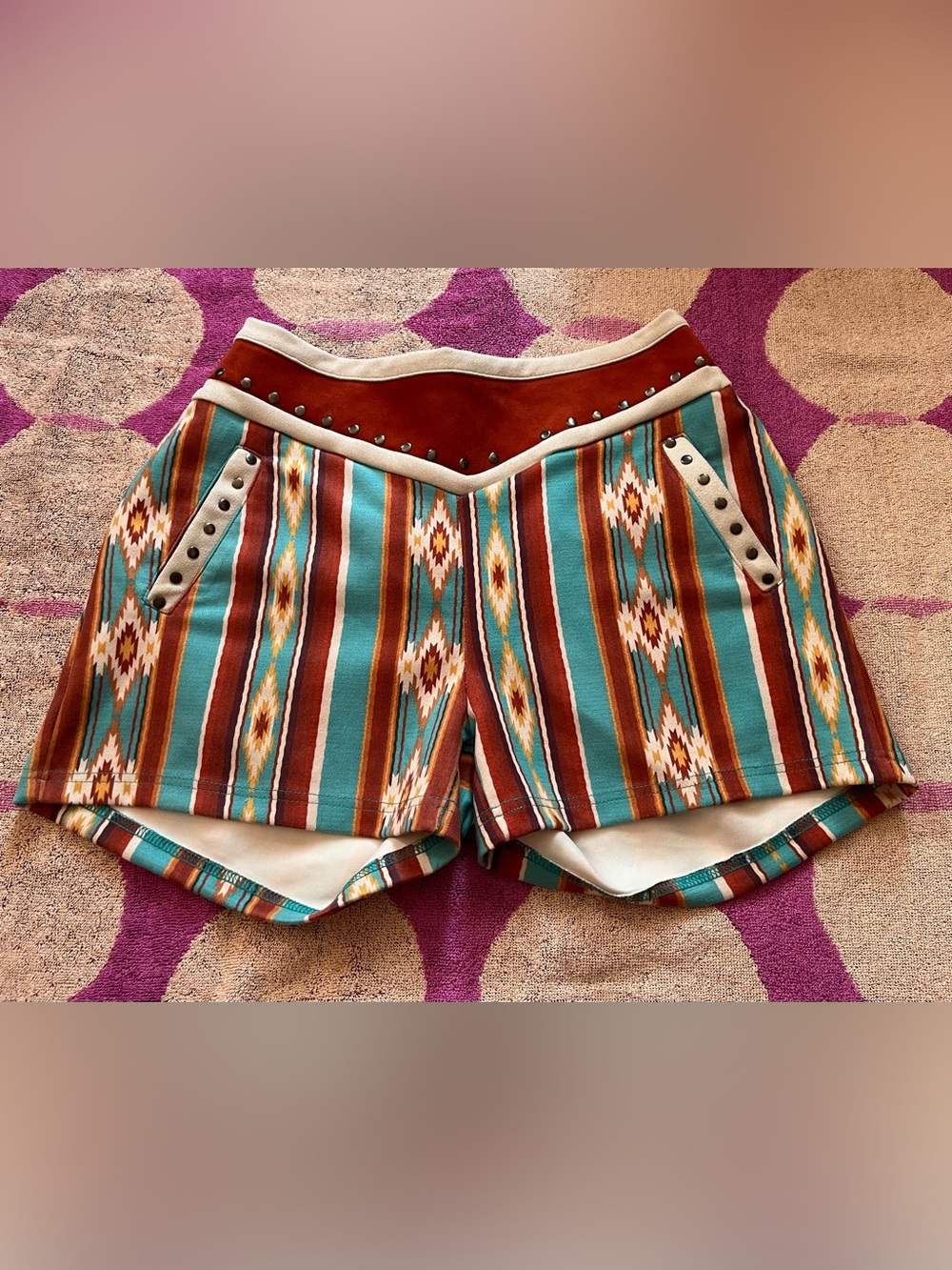 Brushed Suede Crazy Train Aztec Printed Shorts